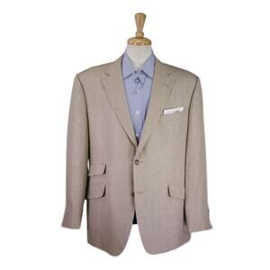 Custom Tailored Gold Beige Woven Linen 2-Btn Sportcoat Blazer 44R